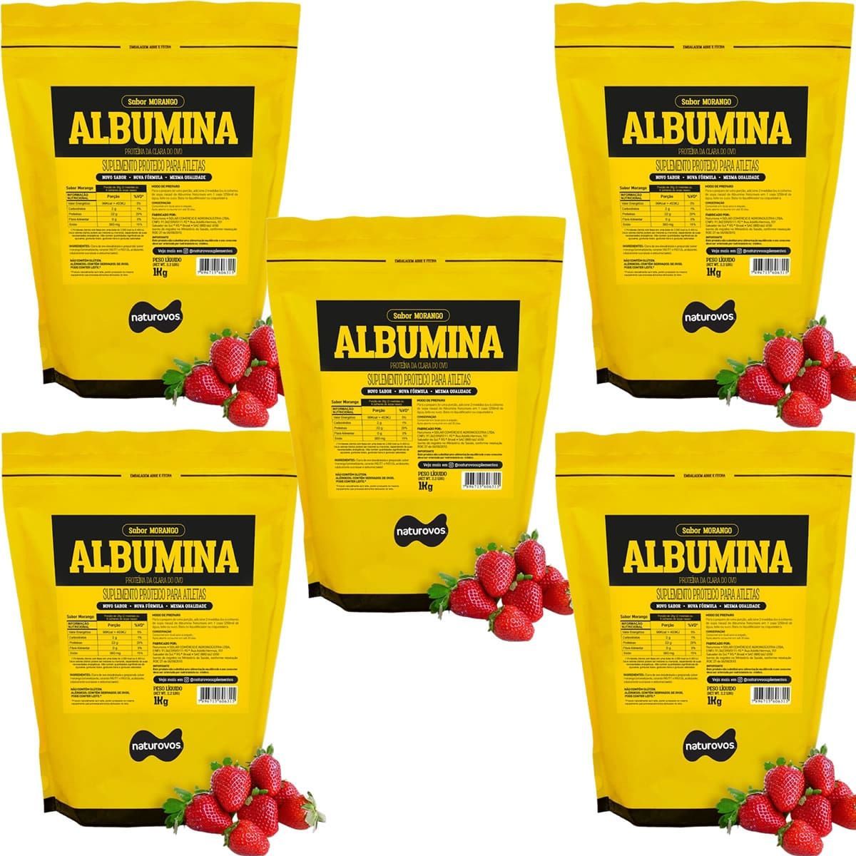 Kit 5X Albumina Refil - 1000g Morango - Naturovos