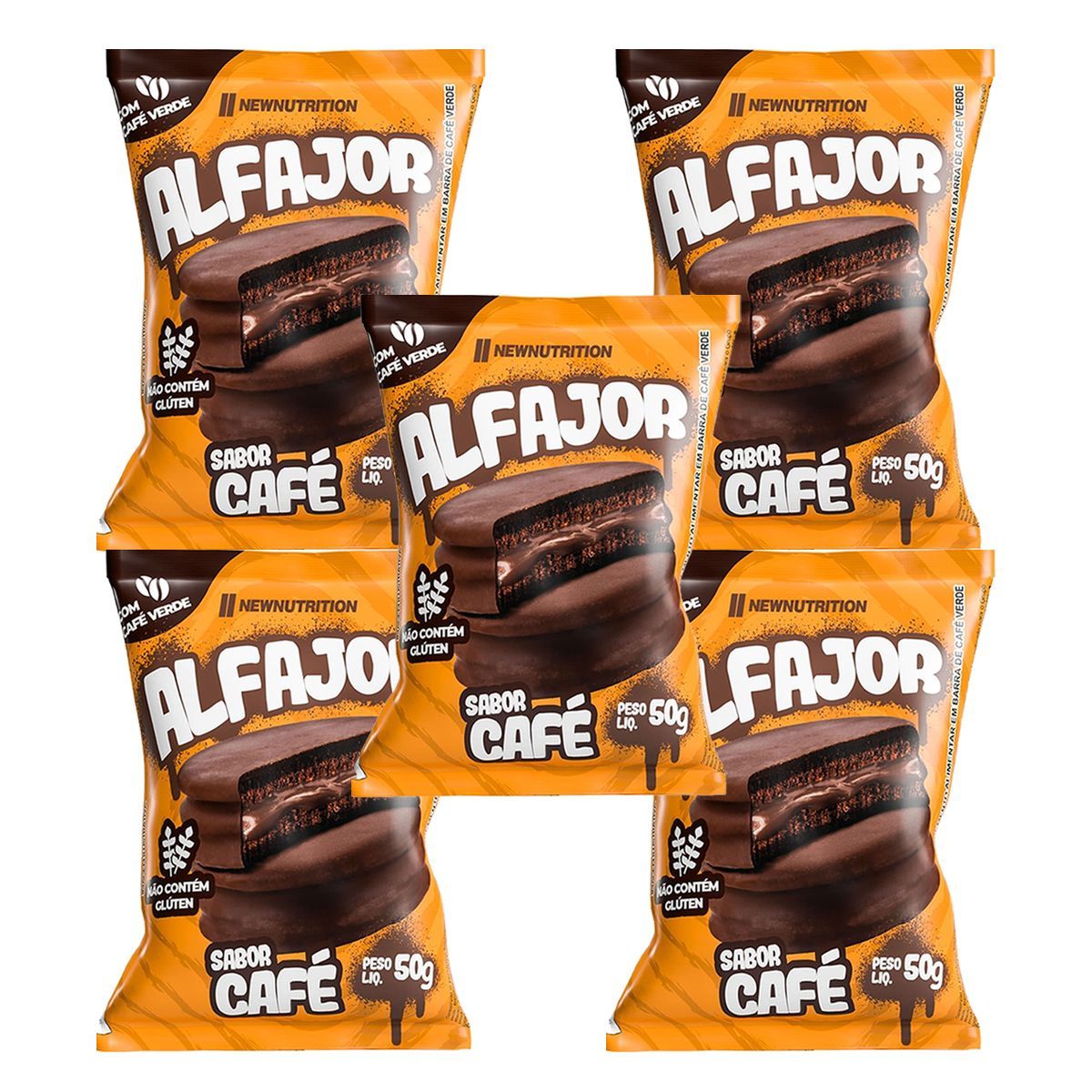 Kit 5X Alfajor - 1 Unidade 50g Caf� - NewNutrition