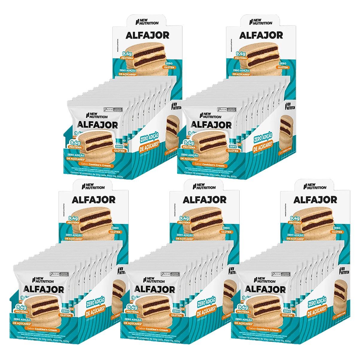 Kit 5X Alfajor Proteico - 10 Unidades 50g Cookies�N Cream - NewNutrition