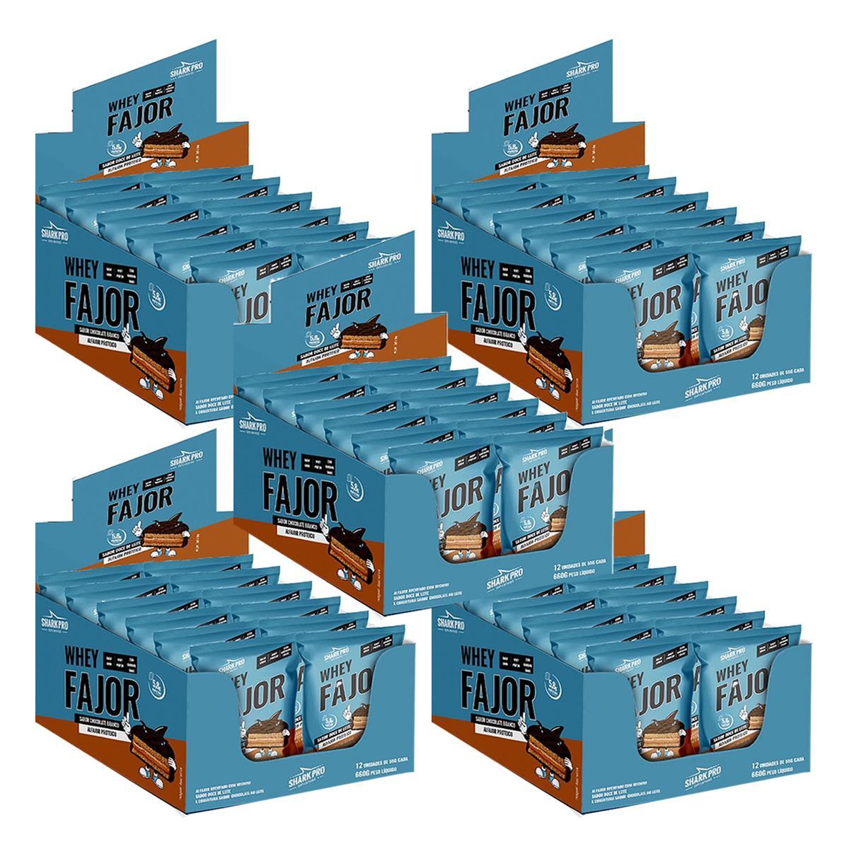 Kit 5X Alfajor WheyFajor - 12 Unidades 55g Doce de Leite - Shark Pro