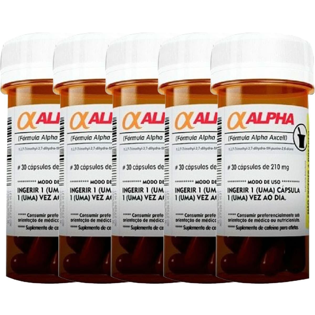 Kit 5X Alpha Axcell Cafeina - 30 C�psulas - Power Supplements