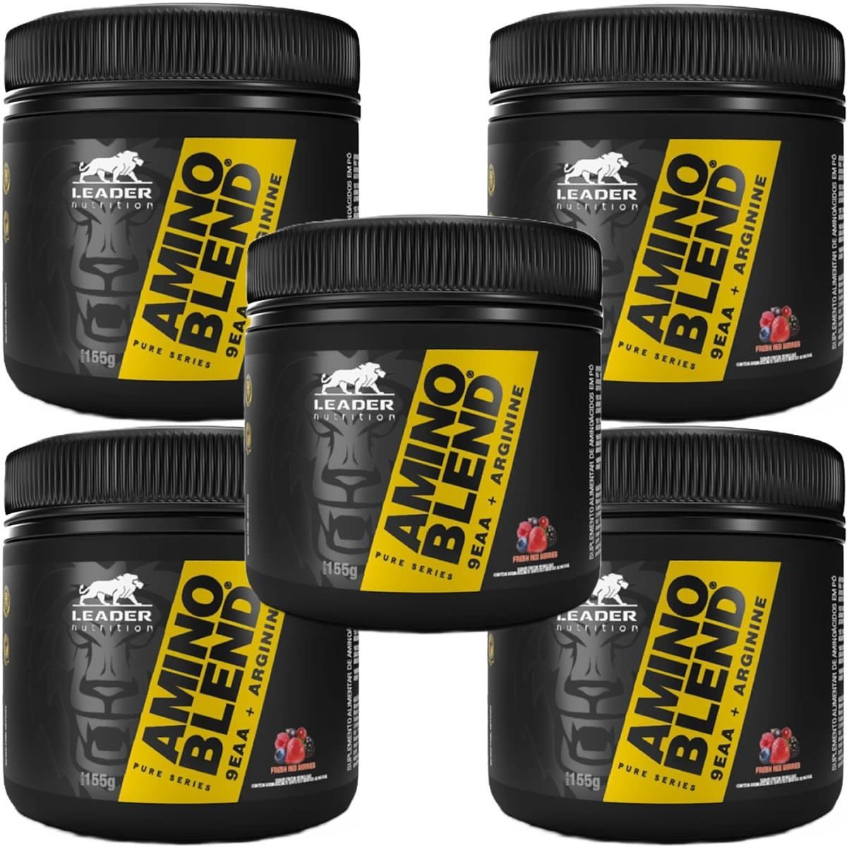 Kit 5X Amino Blend 9 EAA + Arginina - 155g Frutas Vermelhas - Leader Nutrition