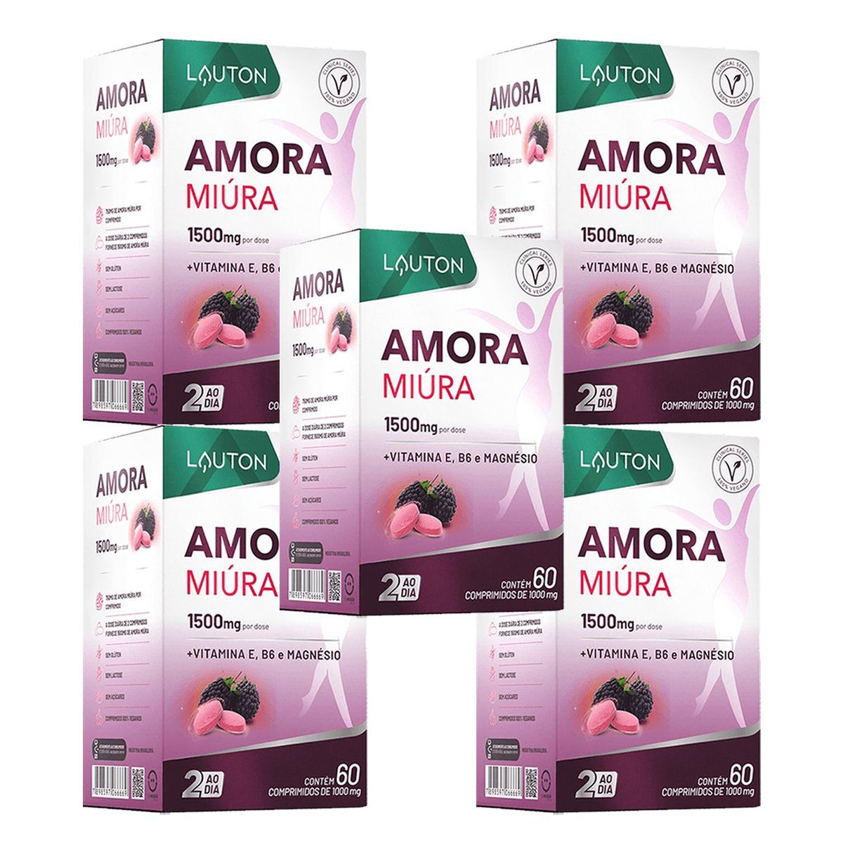 Kit 5X Amora Mi�ra Premium 750mg  - 60 C�psulas - Lauton Nutrition