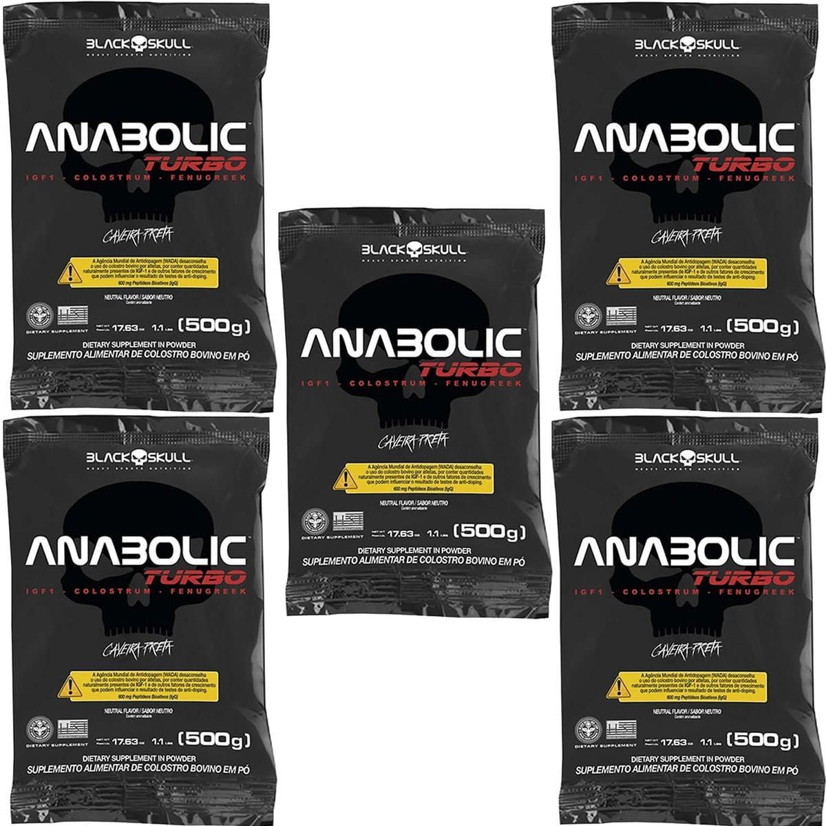 Kit 5X Anabolic Turbo - 500g Refil Neutro - Black Skull