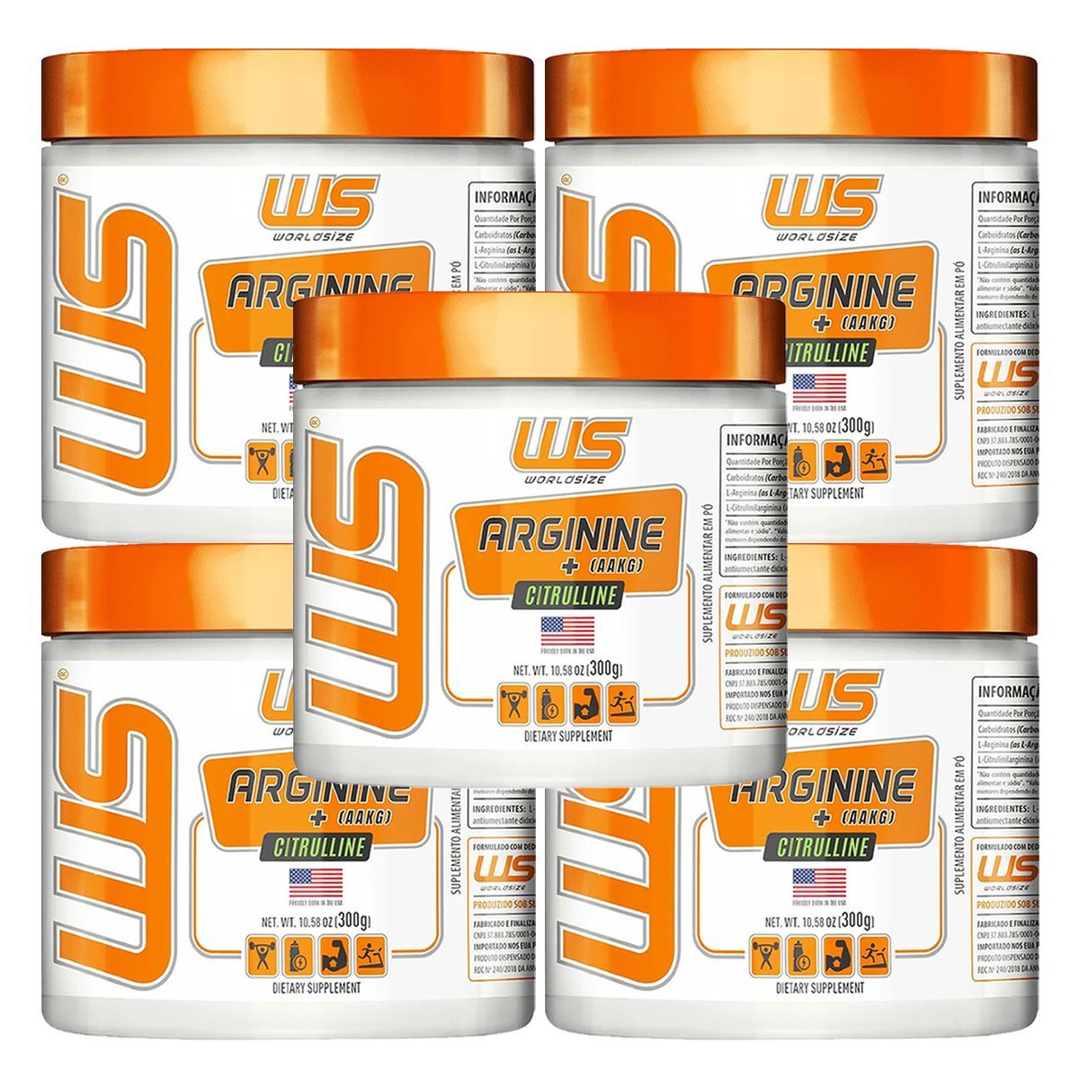 Kit 5X Arginine (AAKG) + Citrulline - 300g Sem Sabor - WorldSize