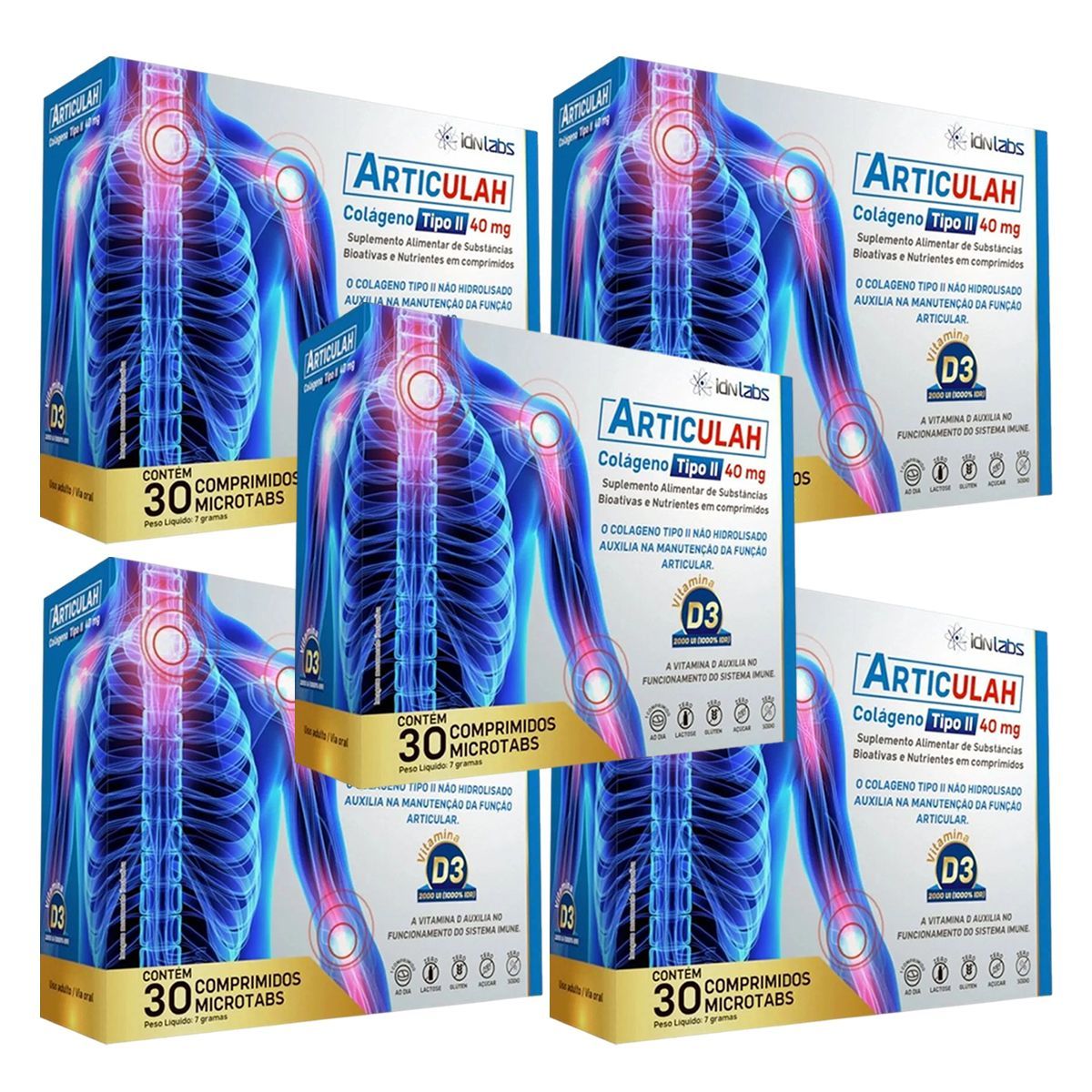 Kit 5X Articulah Col�geno Tipo II - 30 Comprimidos - IDN Labs