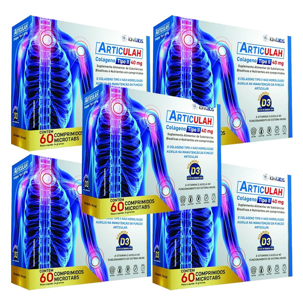 Kit 5X Articulah Col�geno Tipo II - 60 Comprimidos - IDN Labs