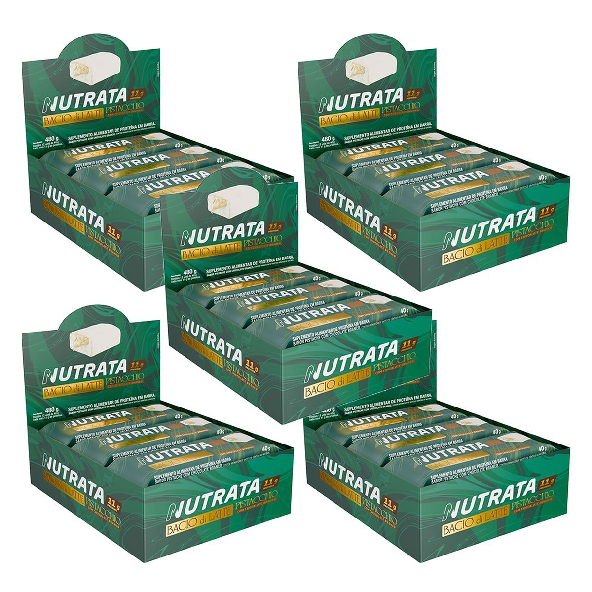 Kit 5X Barra Bacio di Latte - 12 Unidades 40g Pistache - Nutrata