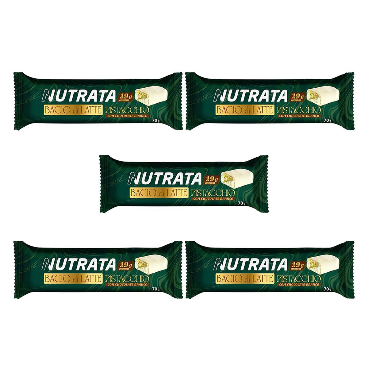 Kit 5X Barra Bacio di Latte - 70g Pistache - Nutrata