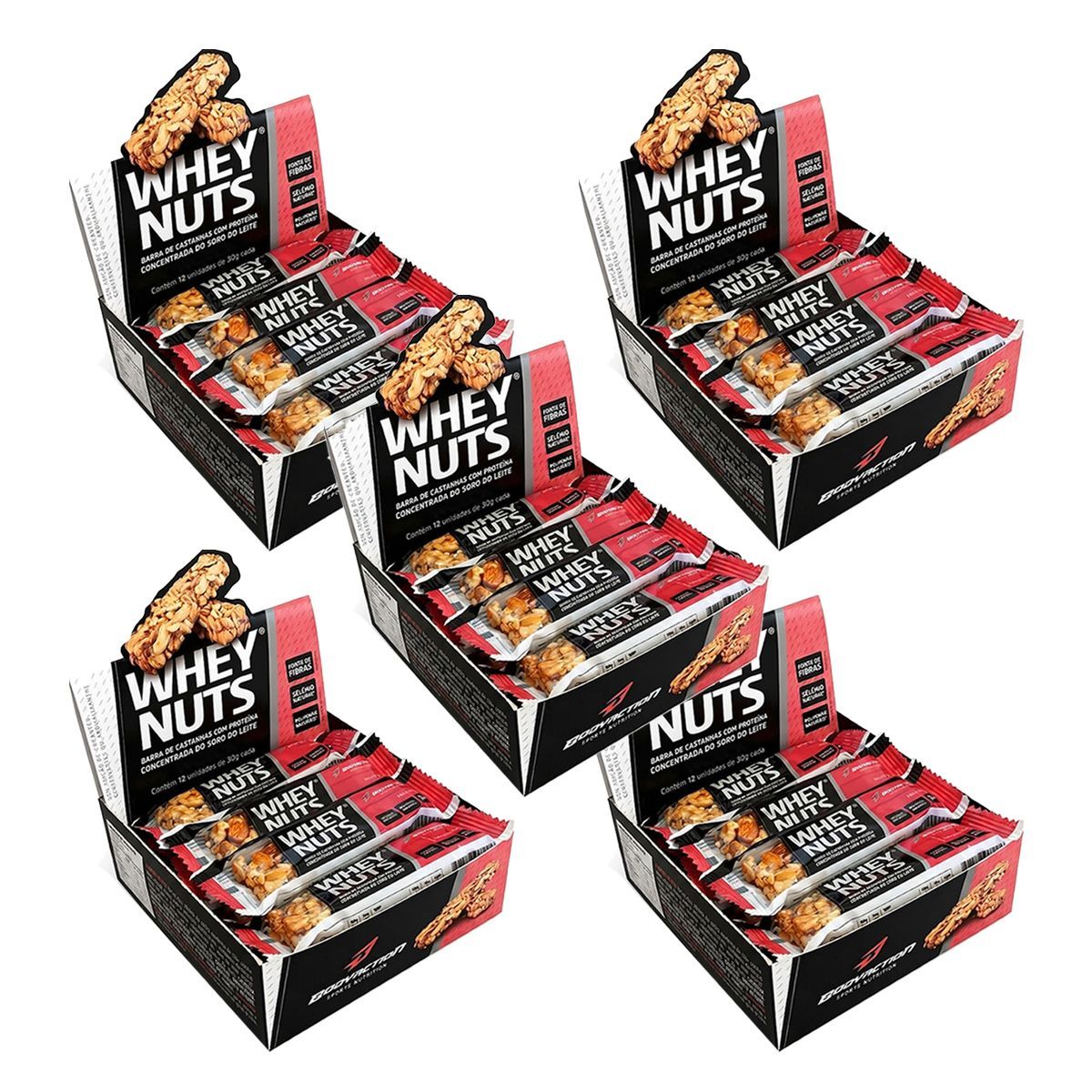 Kit 5X Barra de Castanhas Whey Nuts - 12 Unidades 30g - BodyAction