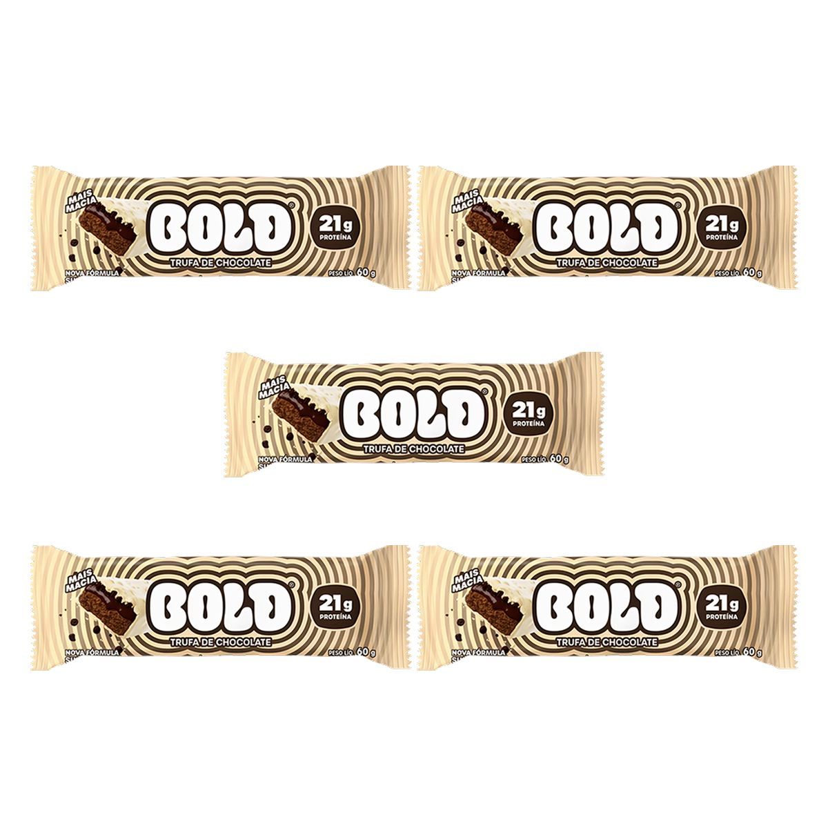 Kit 5X Barra de Proteina - 1 Unidade 60g Trufa de Chocolate - Bold