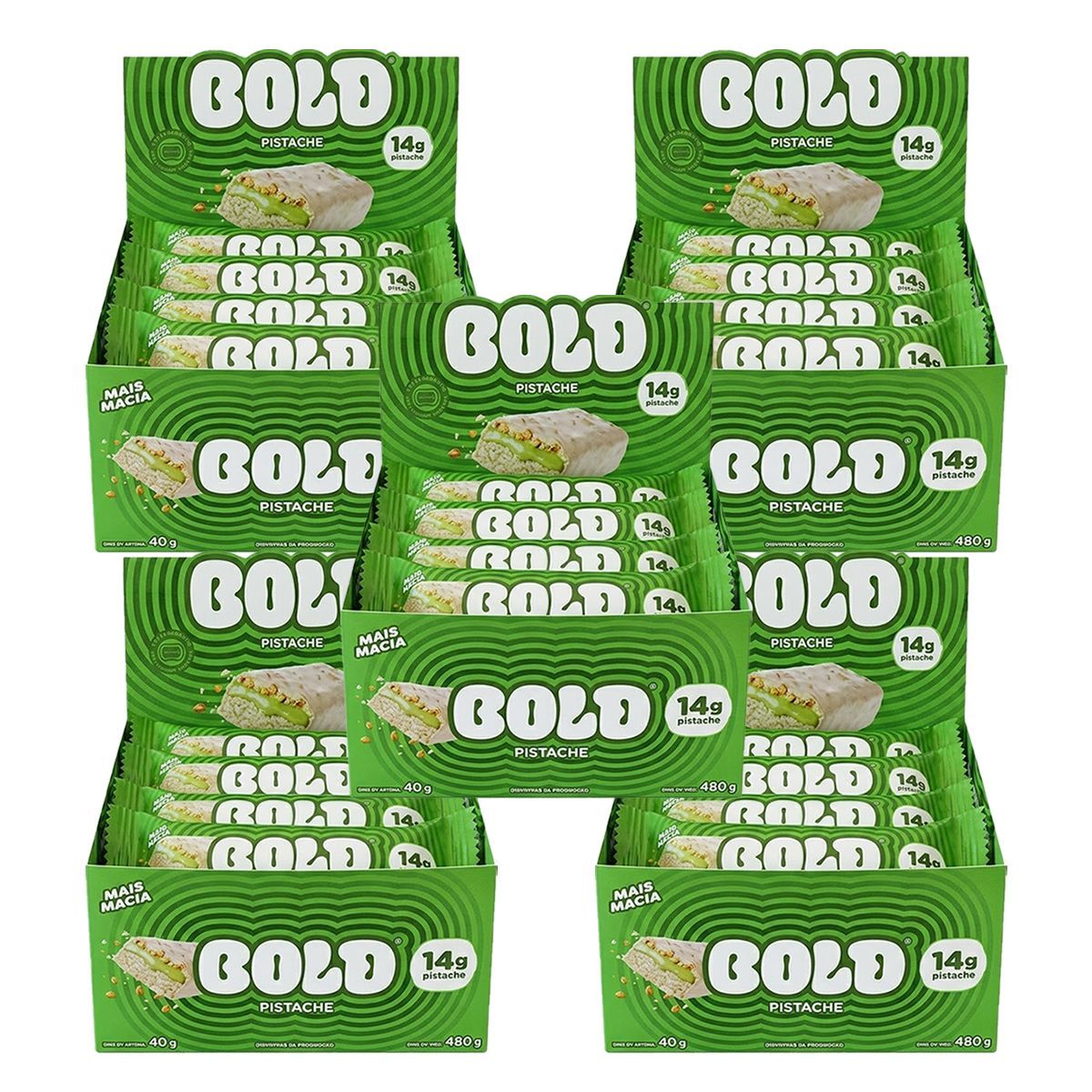 Kit 5X Barra de Prote�na - 12 Unidade de 40g Pistache - Bold