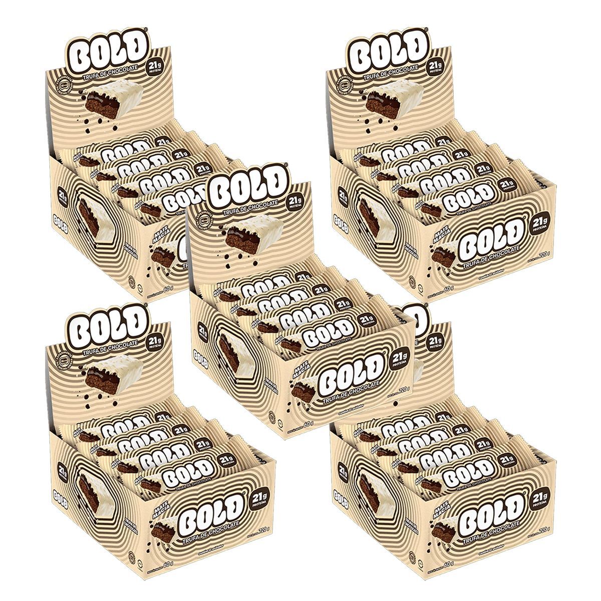 Kit 5X Barra de Proteina - 12 Unidades 60g Trufa de Chocolate - Bold