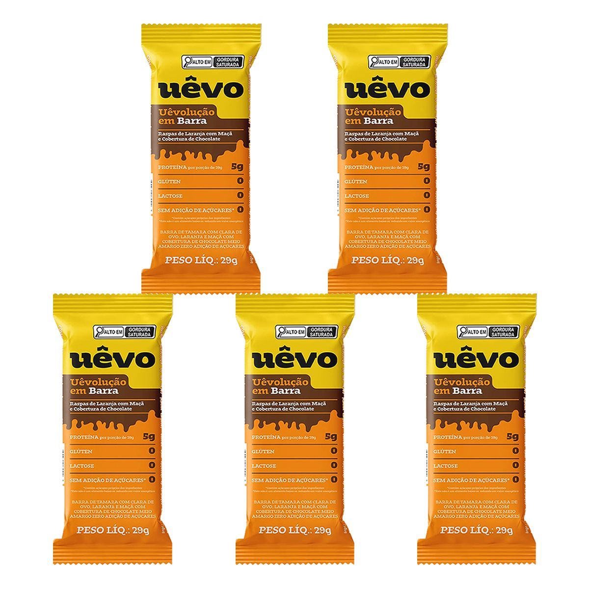 Kit 5X Barra de Prote�na - 29g Raspas de Laranja com Ma�� e Cobertura de Chocolate - U�vo