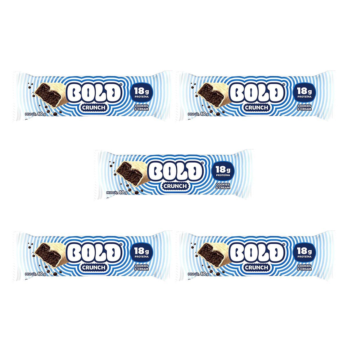 Kit 5X Barra de Prote�na Crunch - 60g Cookies e Cream - Bold