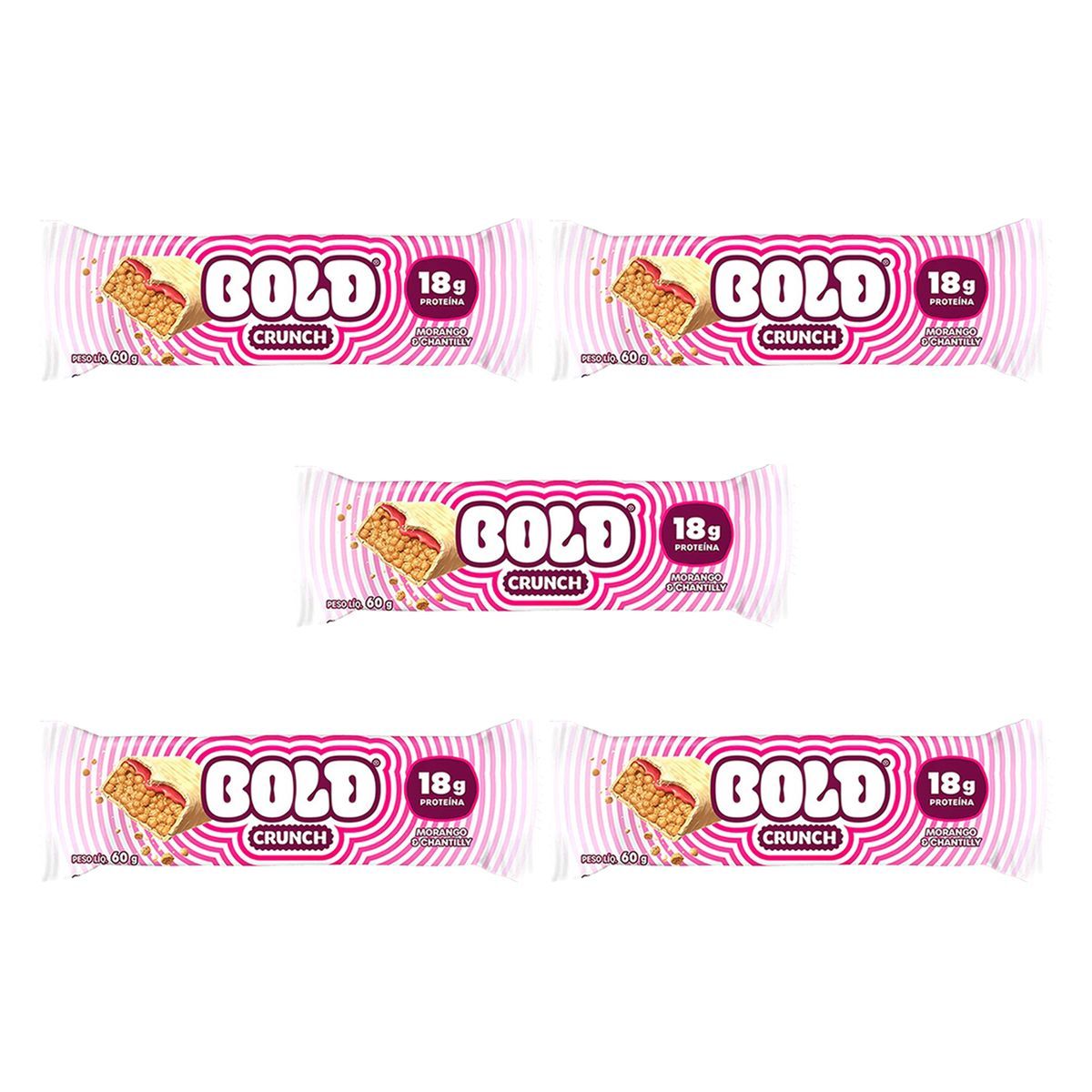 Kit 5X Barra de Prote�na Crunch - 60g Morango e Chantilly - Bold