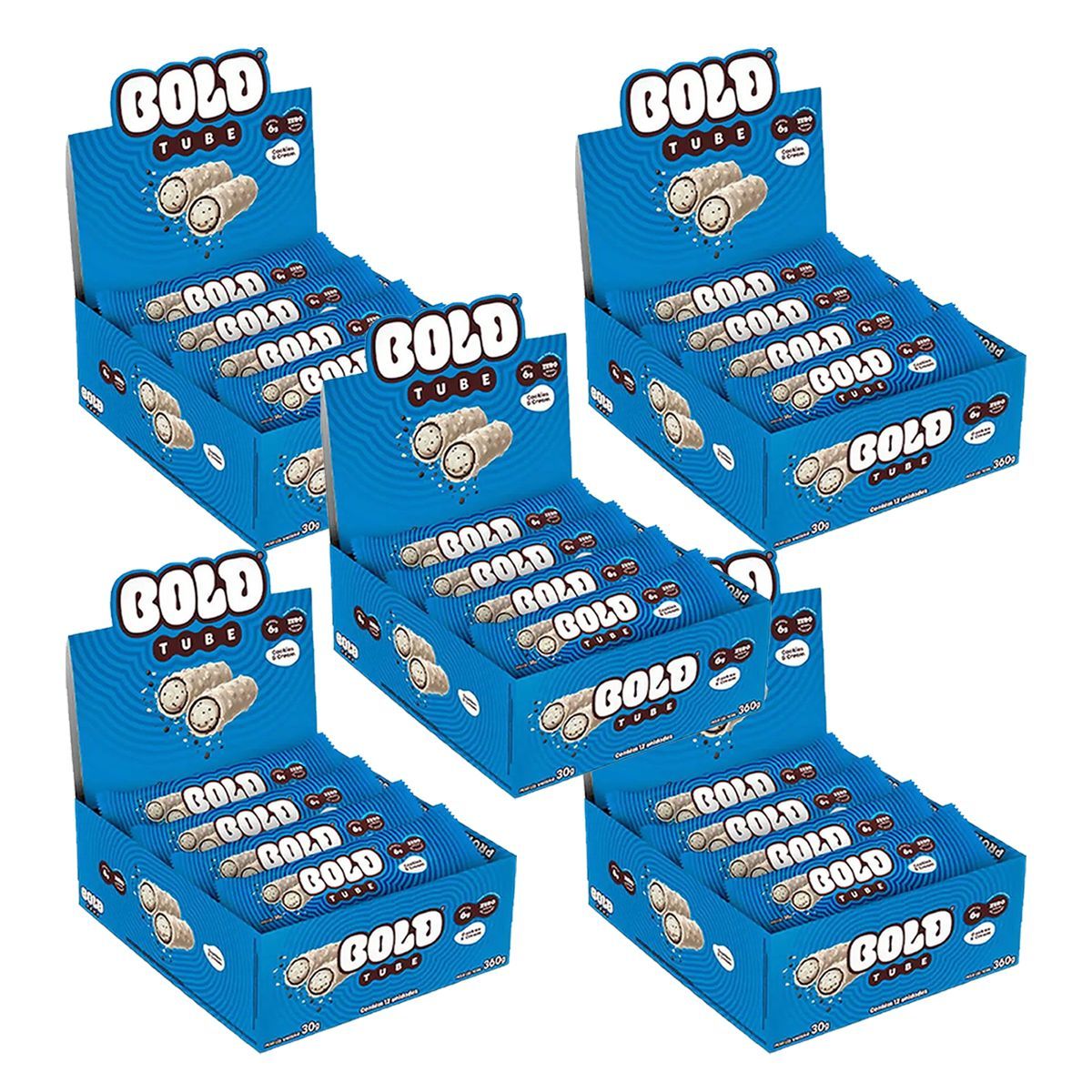 Kit 5X Barra de Proteina Tube - 12 Unidades 40g Cookies E Cream - Bold