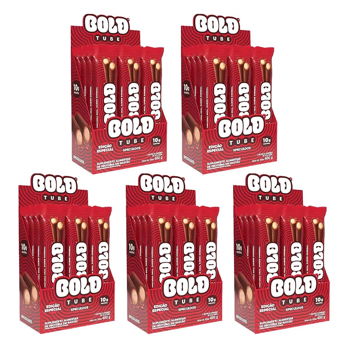 Kit 5X Barra de Proteina Tube - 12 Unidades 40g Speculoos - Bold