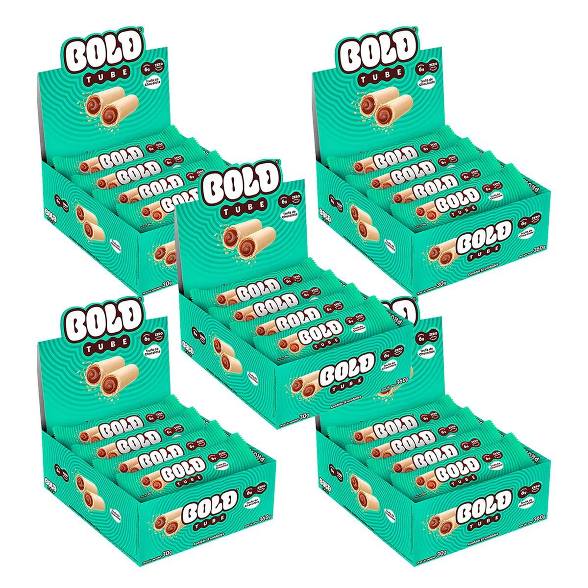 Kit 5X Barra de Proteina Tube - 12 Unidades 40g Trufa de Chocolate - Bold