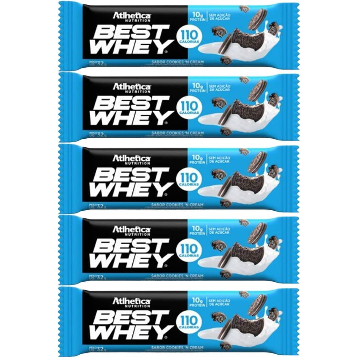 Kit 5X Barra Proteica Best Whey - 1 Barra 32g Cookies & Cream - Atlhetica Nutrition