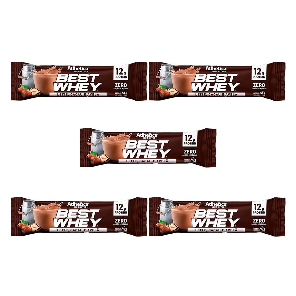 Kit 5X Barra Proteica Best Whey - 1 Barra 49g Leite Cacau e Avel� - Atlhetica Nutrition