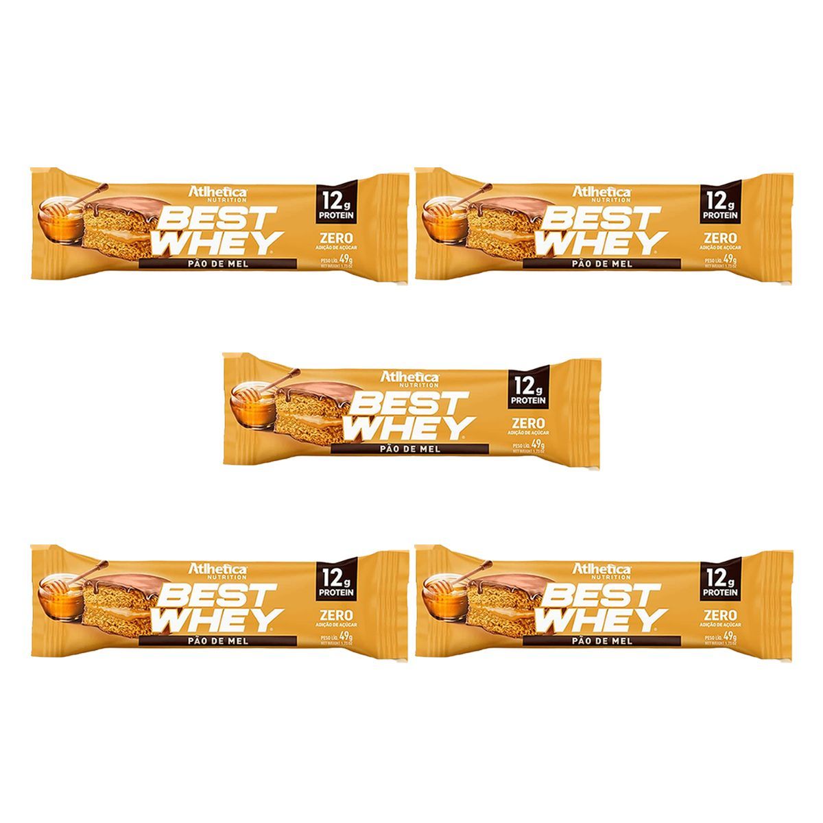 Kit 5X Barra Proteica Best Whey - 1 Barras 49g P�o de Mel - Atlhetica Nutrition