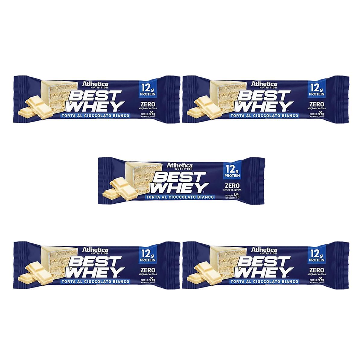Kit 5X Barra Proteica Best Whey - 1 Barras 49g Torta Cioccolato Bianco - Atlhetica Nutrition