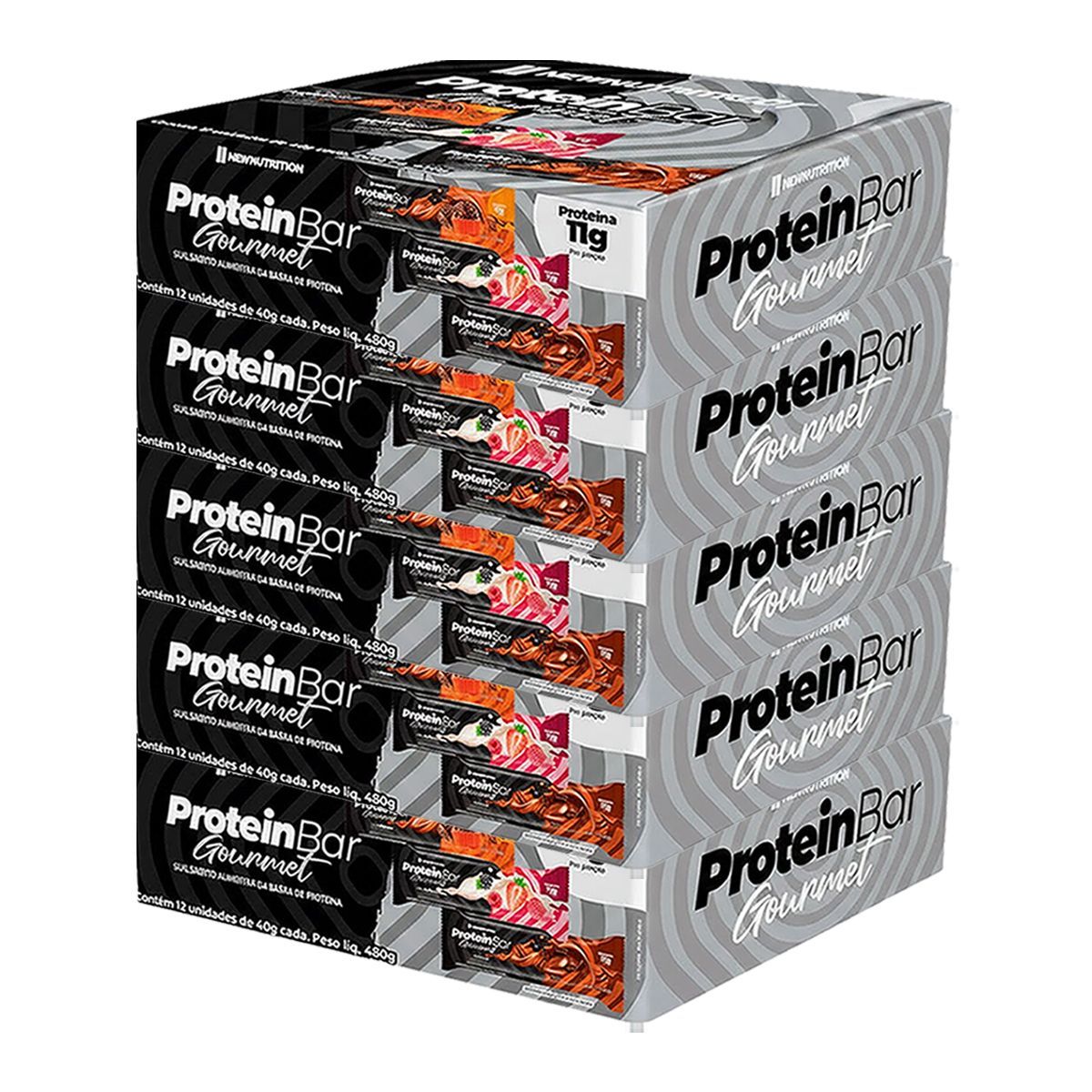 Kit 5X Barra Proteica Gourmet - 12 Unidades de 40g Frutas Vermelhas  - NewNutrition