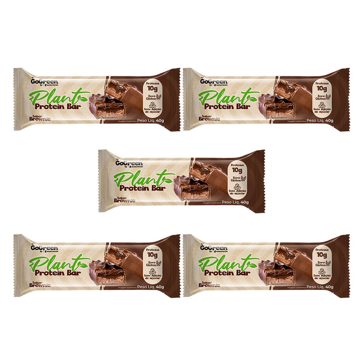 Kit 5X Barra Proteica Plant - 1 Unidade de 40g Brownie - NewNutrition