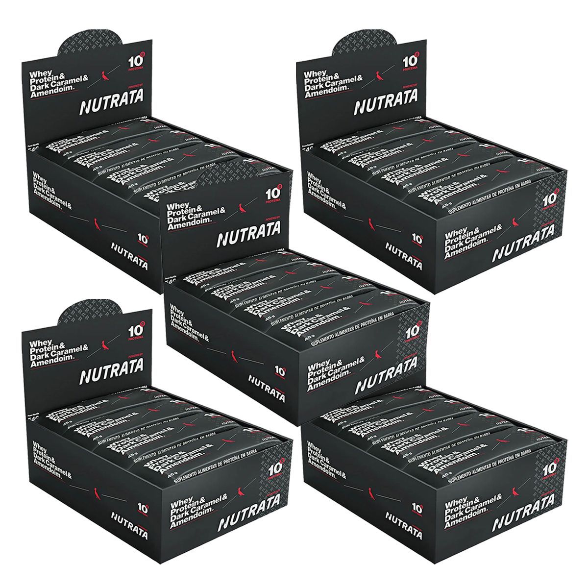 Kit 5X Barra Proteica Reserva - 12 Unidades 45g Dark Caramel e Amendoim - Nutrata