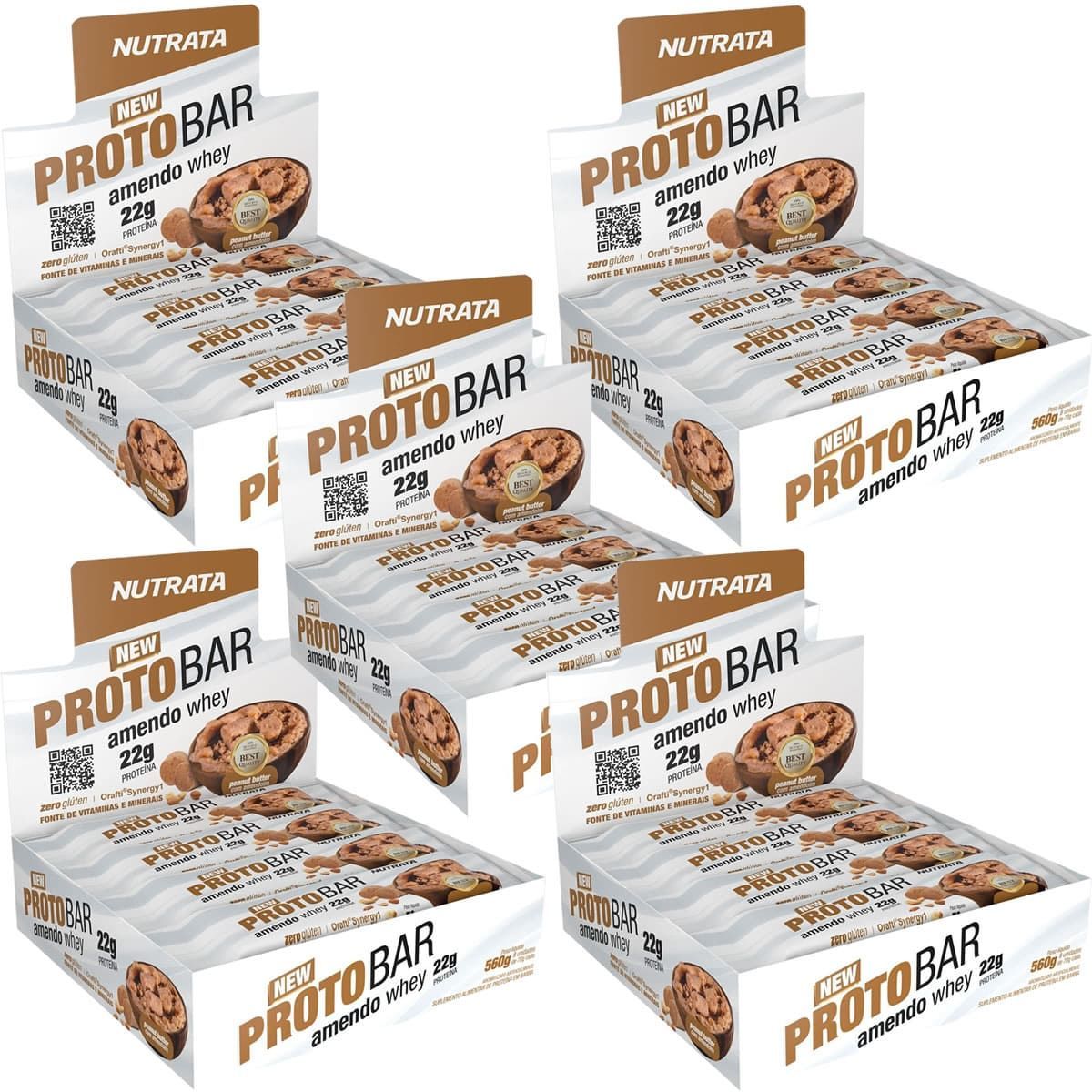 Kit 5X Barra Proto Bar - 8 Unidades de 70g Peanut Butter com Amendoim - Nutrata
