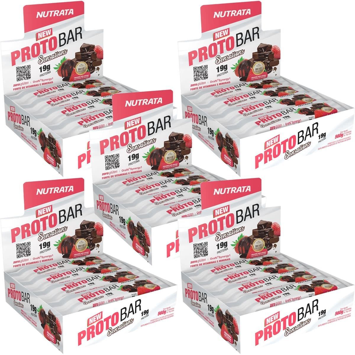 Kit 5X Barra Proto Bar - 8 Unidades de 70g Sensations Chocolate e Morango - Nutrata