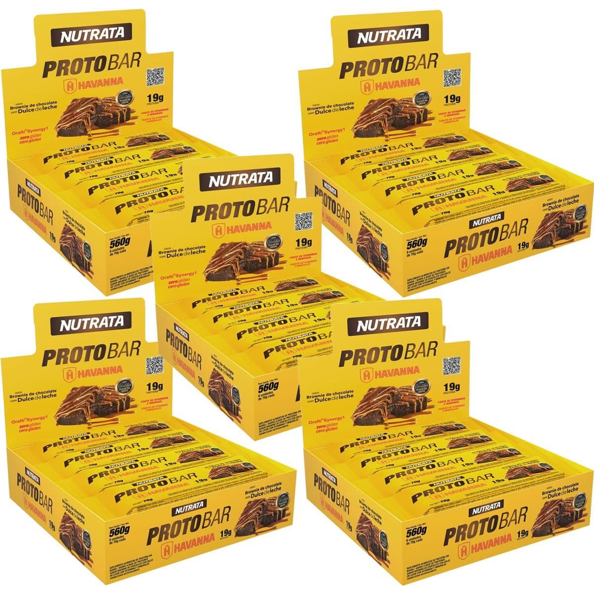 Kit 5X Barra Protobar Whey - 8 Unidades 70g Brownie com  Dulce de Leche Havanna - Nutrata