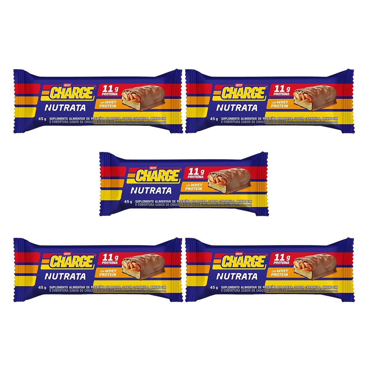 Kit 5X Barra Whey Charge - 1 Unidade de 45g Amendoim - Nutrata