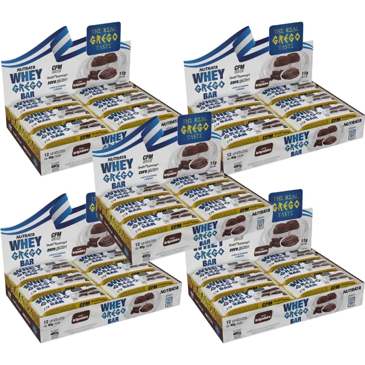 Kit 5X Barra Whey Grego Bar - 12 Unidades de 40g Brigadeiro - Nutrata