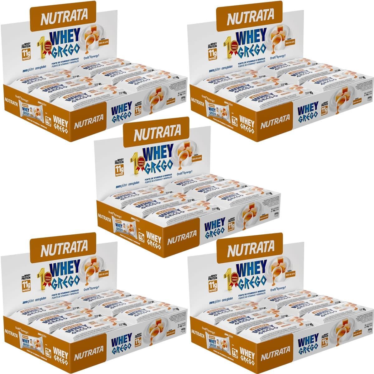 Kit 5X Barra Whey Grego Bar - 12 Unidades de 40g Doce de Leite - Nutrata
