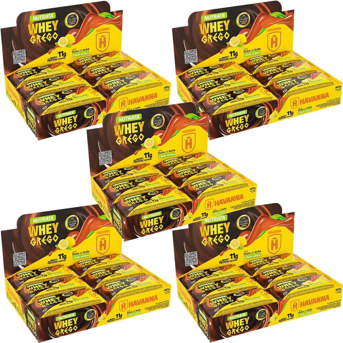 Kit 5X Barra Whey Grego Bar - 12 Unidades de 40g Dulce de Leche Havanna e Lim�o Siciliano - Nutrata