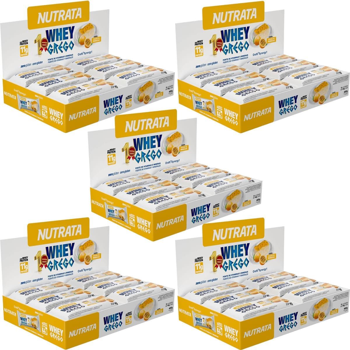 Kit 5X Barra Whey Grego Bar - 12 Unidades de 40g Mouse de Maracuj� - Nutrata