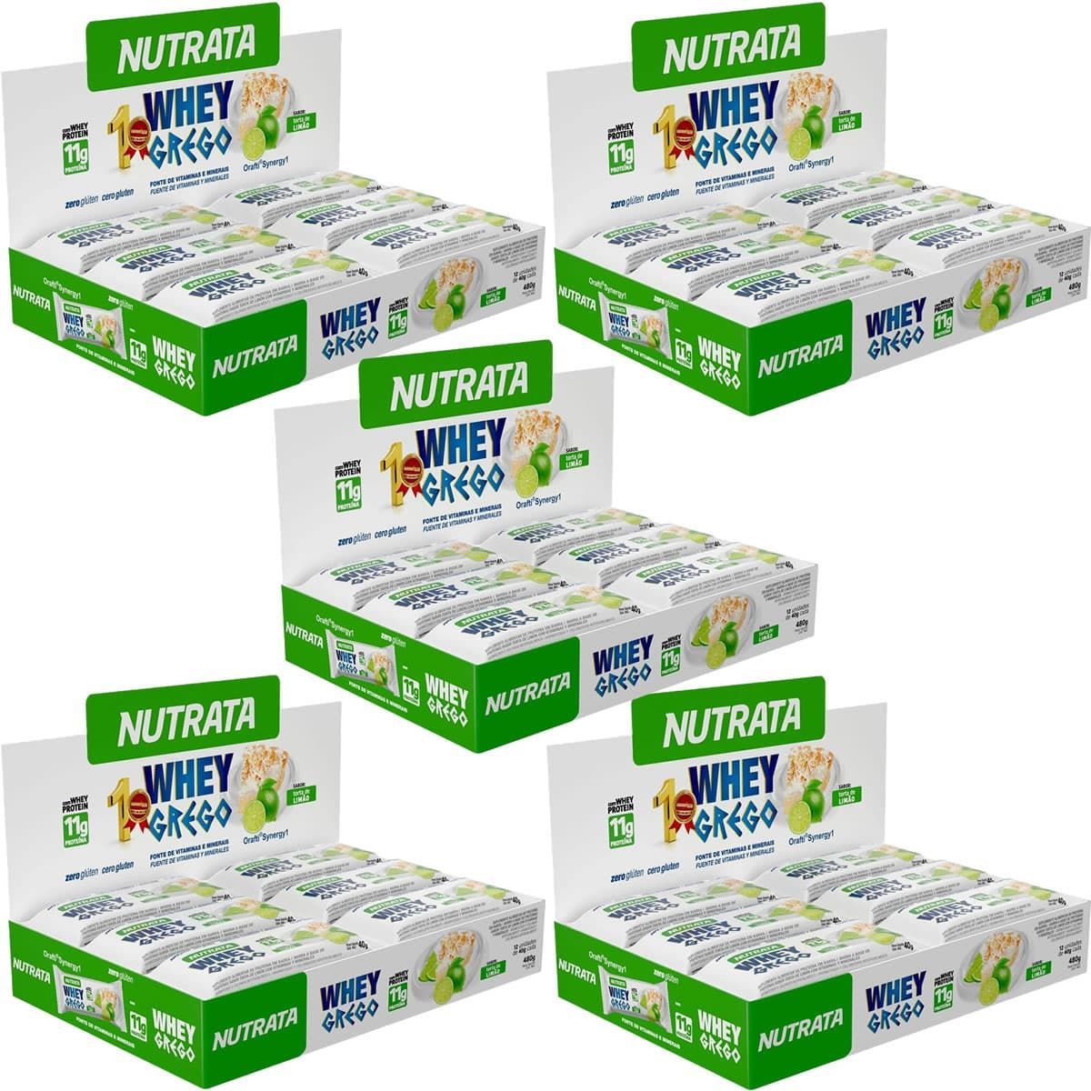 Kit 5X Barra Whey Grego Bar - 12 Unidades de 40g Torta de Lim�o - Nutrata