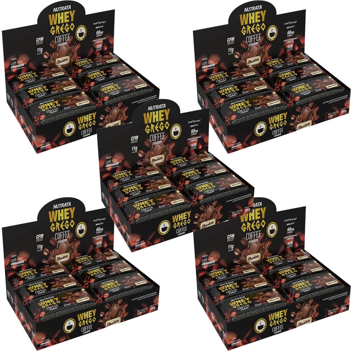 Kit 5X Barra Whey Grego Bar Coffee Cream - 12 Unidades 40g Caf� com Chocolate - Nutrata