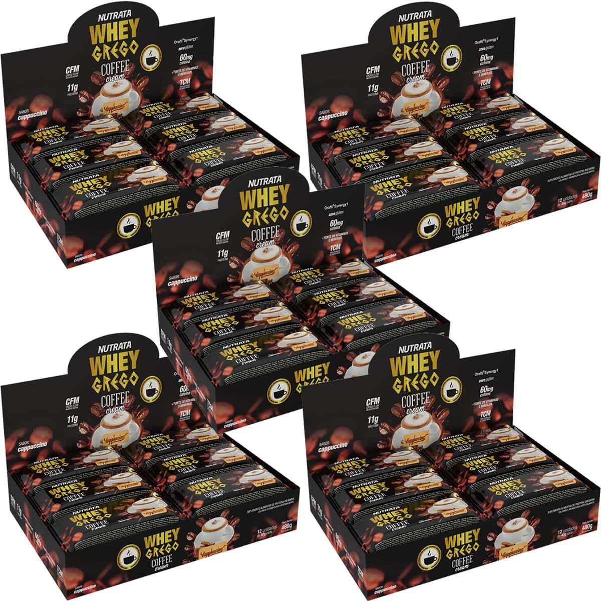 Kit 5X Barra Whey Grego Bar Coffee Cream - 12 Unidades 40g Cappuccino - Nutrata