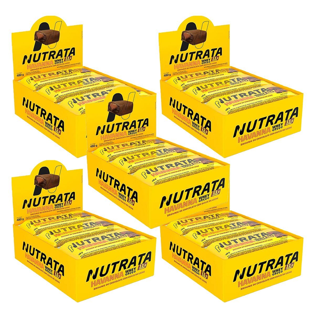 Kit 5X Barra Whey Grego Havanna -  12 Unidades 40g Brownie de Chocolate Com Dulce de Leche - Nutrata