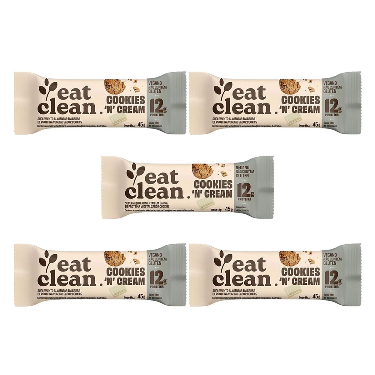 Kit 5X Barrinha de Proteina - 1 Barra 45g Cookies & Cream - Eat Clean