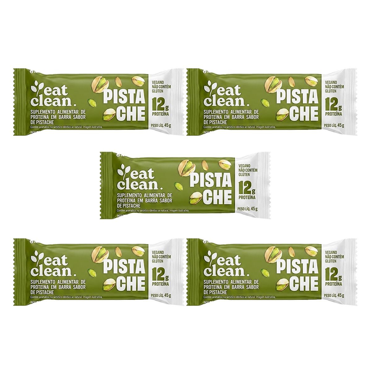 Kit 5X Barrinha de Proteina - 1 Barra 45g Pistache - Eat Clean