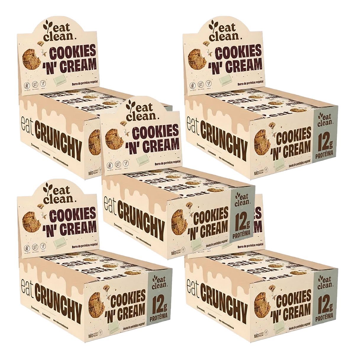 Kit 5X Barrinha de Proteina - 12 Barras 45g Cookies & Cream - Eat Clean