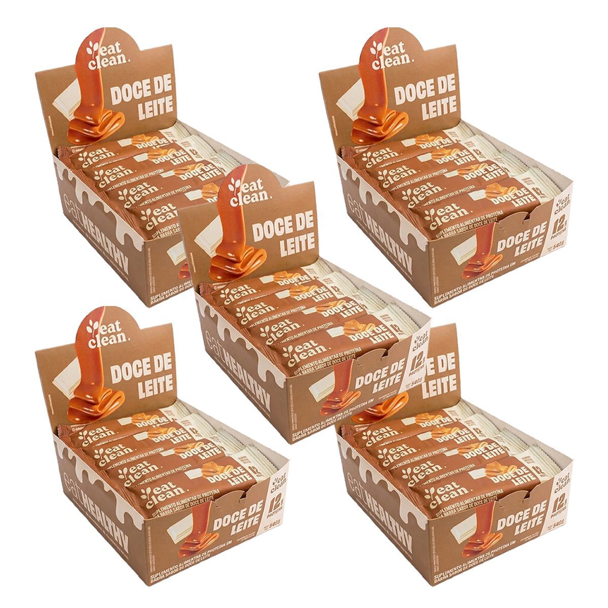 Kit 5X Barrinha de Proteina - 12 Barras 45g Doce de Leite - Eat Clean