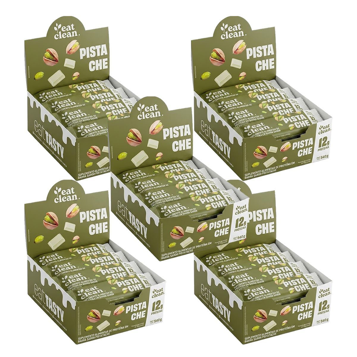 Kit 5X Barrinha de Proteina - 12 Barras 45g Pistache - Eat Clean