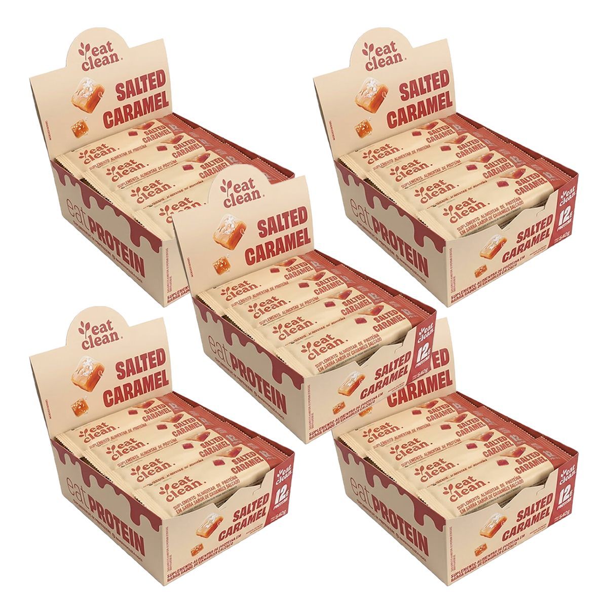 Kit 5X Barrinha de Proteina - 12 Barras 45g Salted Caramel - Eat Clean