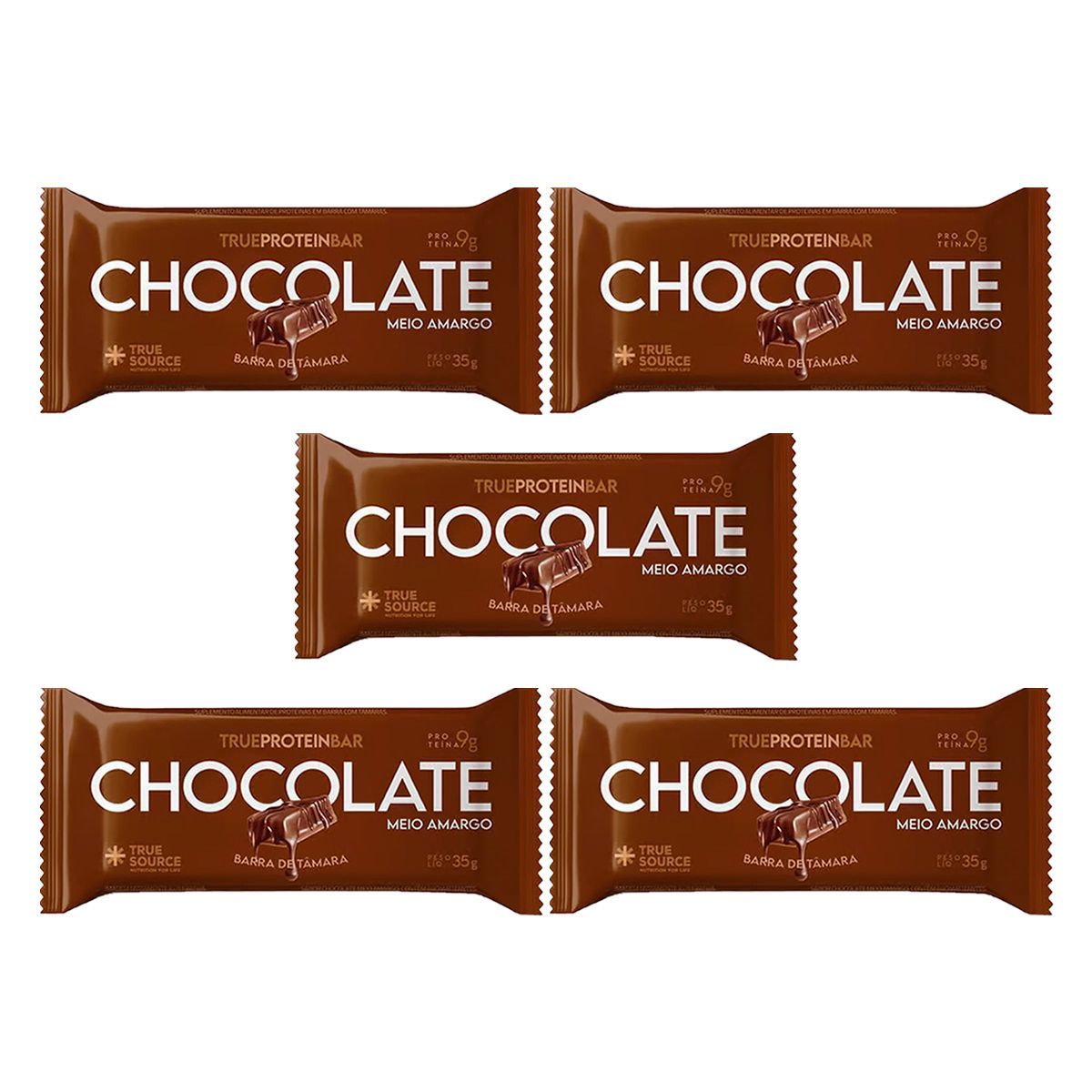 Kit 5X Barrinha de T�mara True Bar Protein - 1 Unidade de 35g Chocolate Meio Amargo - True Source