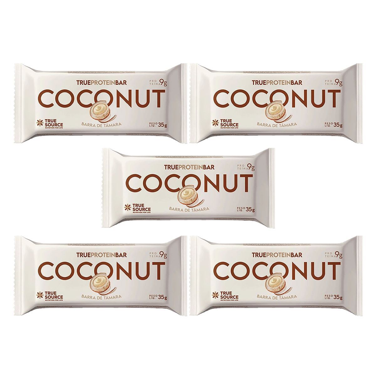 Kit 5X Barrinha de T�mara True Bar Protein - 1 Unidade de 35g Coconut- True Source